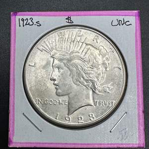 Lot #7 - 1923S Peace Silver Dollar  UNC