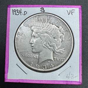 Lot #14 - 1934D Peace Silver Dollar VF