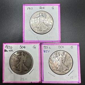 Lot #16 - 1917 Walking Liberty silver half dollars