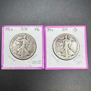 Lot #17 - 1918, 1919 Walking Liberty silver half dollars