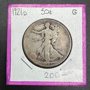 Lot #19 - 1921D Walking Liberty silver half dollar