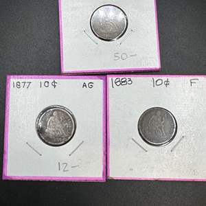 Lot #34 - 1876,77,83 Seated Liberty Silver Dime