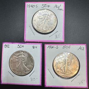 Lot #62 - 1940, 42, 44 Walking Liberty silver half dollars