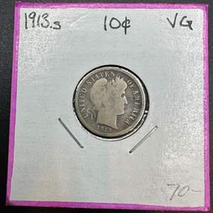 Lot #74 - 1913S Barber Silver Dime