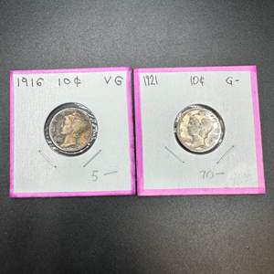 Lot #76 - 1916,21 Mercury Silver Dimes 