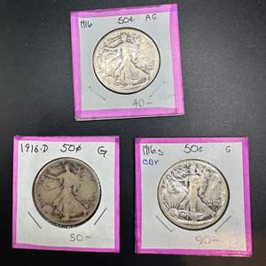 Lot #92 - 1916 Walking Liberty silver half dollars