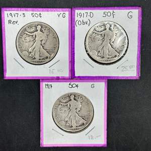 Lot #111 - 1917 Walking Liberty silver half dollars