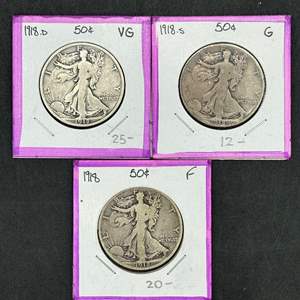 Lot #112 - 1918 Walking Liberty silver half dollars