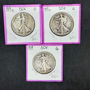 Lot #113 - 1919 Walking Liberty silver half dollars