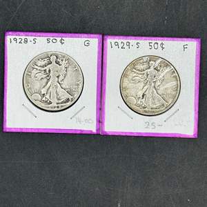 Lot #117 - 1928, 29 Walking Liberty silver half dollars