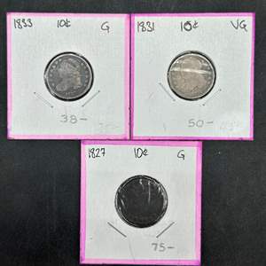 Lot #122 - 1827, 1831, 1833 Capped Bust Silver Dimes