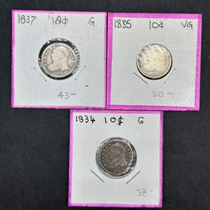 Lot #123 - 1834, 1835, 1837 Capped Bust Silver Dimes