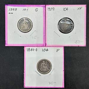 Lot #125 - 1841, 1853, 1877 Seated Liberty Silver Dimes