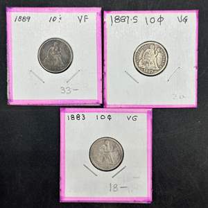 Lot #126 - 1881, 1883, 1889 Seated Liberty Silver Dimes