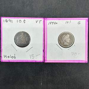 Lot #128 - 1891 Seated Liberty Silver Dime and 1892 Barber Silver Dime