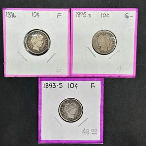 Lot #129 - 1893S, 1895D, 1896 Barber Silver Dimes