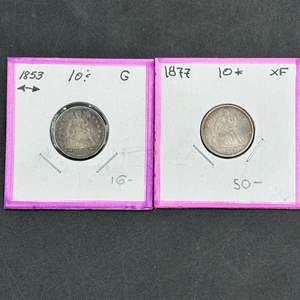 Lot #219 - 1853, 1877 U.S. Seated Liberty Silver Dimes