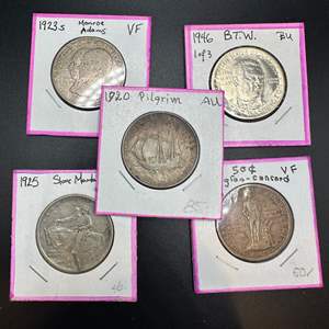 Lot #241 - FIVE U.S. Commemorative 90% Silver Half Dollars