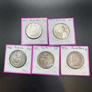 Lot #243 - FIVE U.S. Commemorative 90% Silver Half Dollars