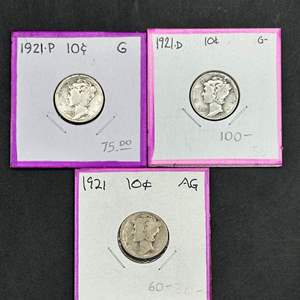 Lot #267 - 1921 Mercury Silver Dimes