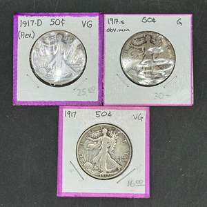 Lot #277 - 1917 Walking Liberty silver half dollars