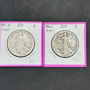 Lot #287 - 1916, 1917 Walking Liberty silver half dollars