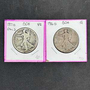 Lot #288 - 1916, 1917 Walking Liberty silver half dollars