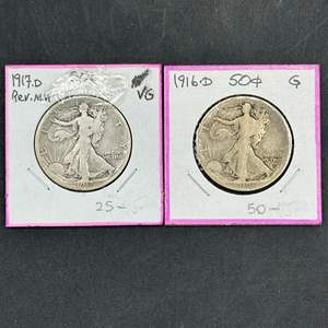 Lot #289 - 1916, 1917 Walking Liberty silver half dollars