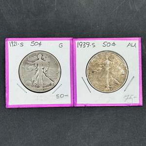 Lot #290 - 1921, 39 Walking Liberty silver half dollars