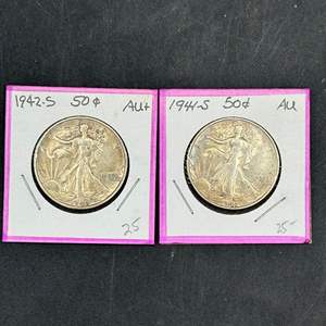 Lot #293 - 1942, 44 Walking Liberty silver half dollars