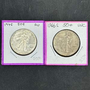 Lot #297 - 1945, 46 Walking Liberty silver half dollars