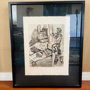 Lot #14-Framed and Signed Marc Chagall “The Villager and The Snake” Picture 