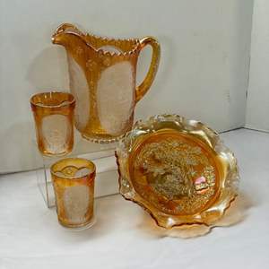 Lot #27- Vintage Imperial Glass Pitcher With Cups, and Footed Bowl