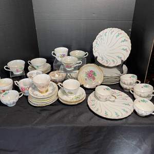 Lot #43-Fine China: Teacups with Matching Saucers, Noritake Floral Snack Plates With Cups & More