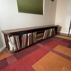 Lot #48- Mid Century Solid Wood Record Holder Bench (Contents NOT Included)