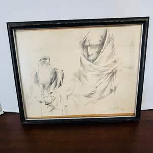 Lot #70- Signed Charles Bragg Eagle/Man Drawing