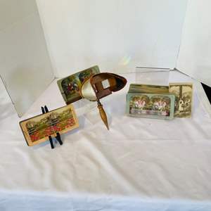 Lot #77- Antique Victorian Stereoscope Viewer With Large Stack of Cards/Photos