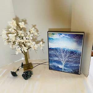 Lot #81- Four Seasons Flipping Picture, Light up Cherry Blossom, & (2) Metal Roses