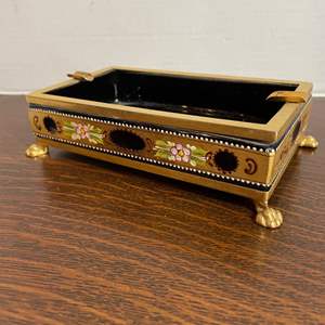 Lot #83- MURANO BLACK/GOLD AND GILT GLASS DRESSER BOX/ Murano Trinket Box/Ash Tray