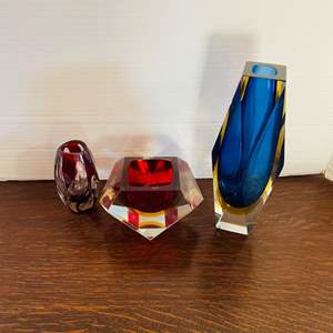 Lot #97- Murano Art Glass Vase, 1960’s Flavio Poli Ashtray/Catch All & Mini Glass Bud Vase