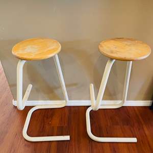 Lot #99- (2) Vintage MCM Paper Clip Stools with additional stool