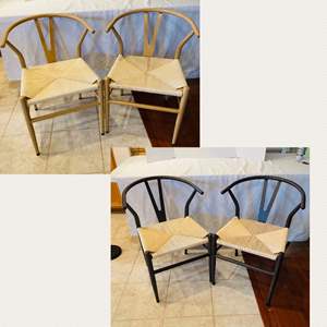 Lot #144-* (4) Metal Wishbone Chairs With Rattan Seats