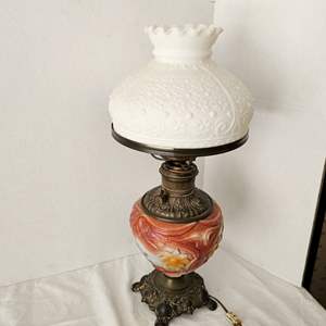 Lot #206- Vtg Hurricane Lamp with Milk Glass Shade