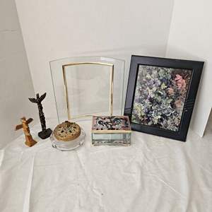 Lot #212- Framed and 2 Dresser Trinket Boxes