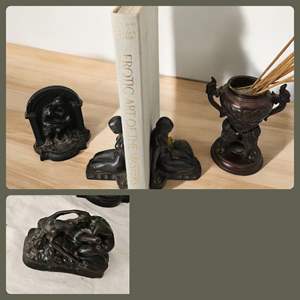 Lot #213- Erotica Collectibles. Book, Sculpture, Book End & Incense Holder