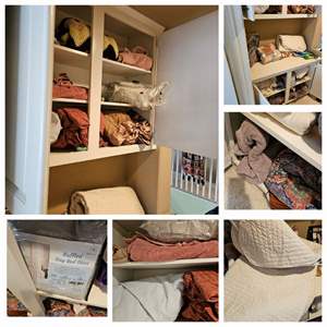 Lot #215- Contents of Linen Closet. Blankets, Sheets, Towels