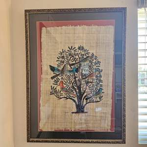 Lot #222- Vnt Birds in Tree Painting on Papyrus Material