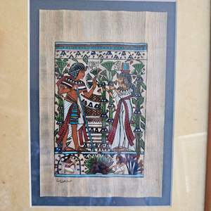 Lot #226- Vintage Egyptian King Tut Pharaohs "Tree of Life" Painting on Papyrus