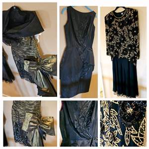 Lot #267- Womens Beautiful Beaded Runway Dress, Black Cocktail Dress & Beaded Top Long Dress