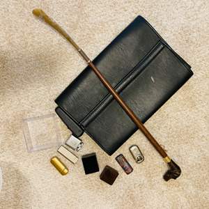 Lot #278- Leather Portable Filer, Vintage Lighters & Dog Head Long Shoehorn 